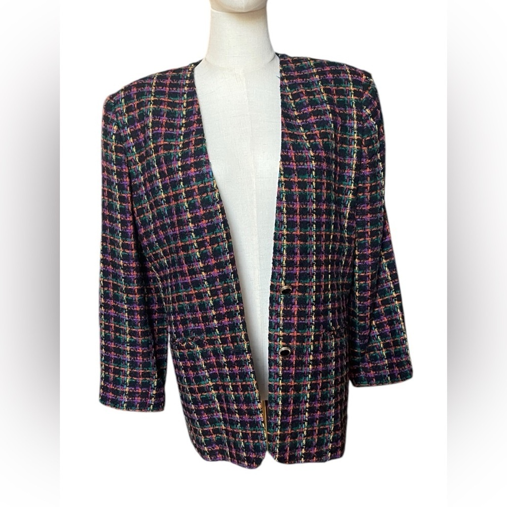 Block Island Vintage Multicolor Colorful Plaid Blazer Sz 8P​​​